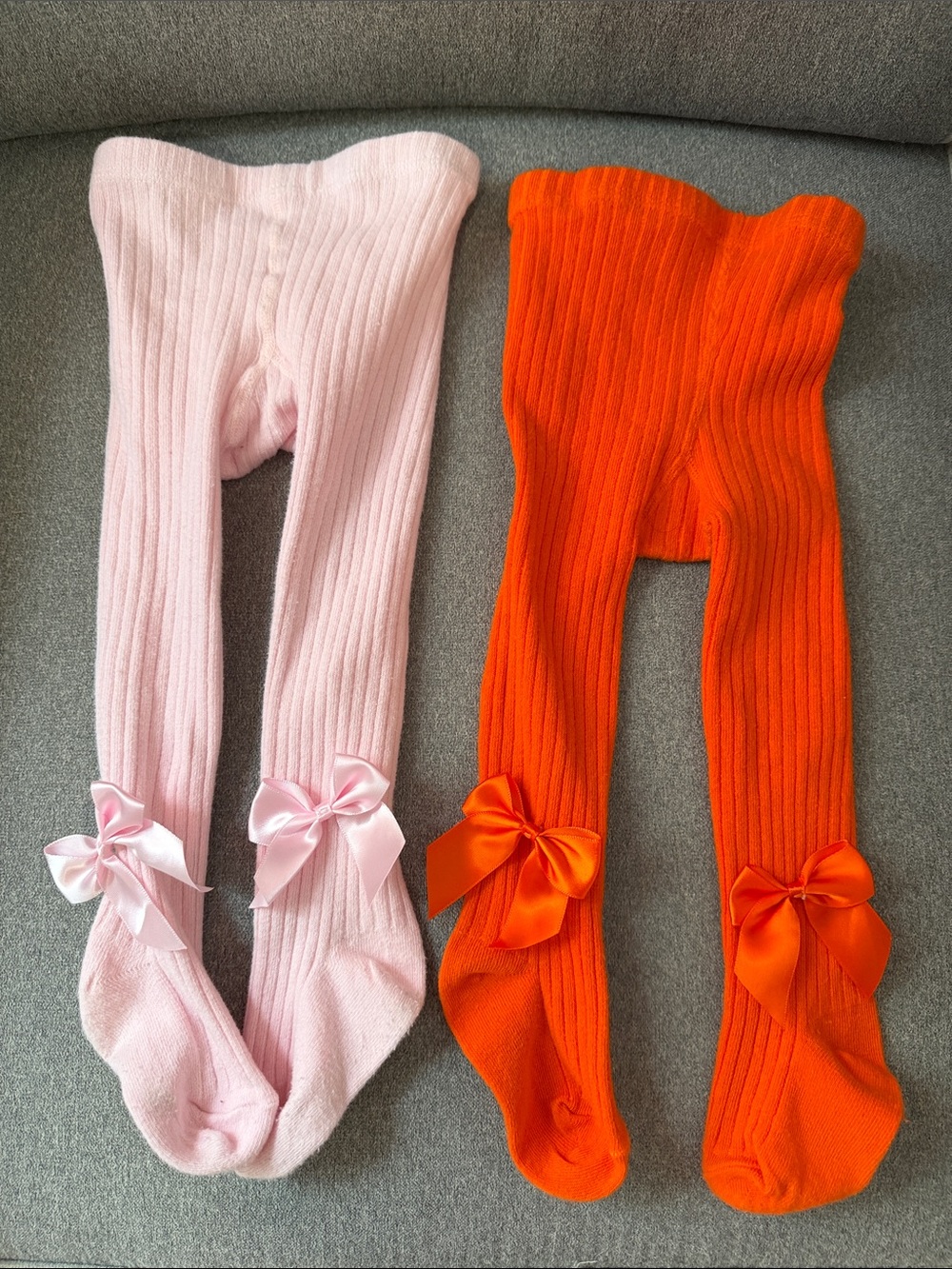 Marie Nicole Ribbon Bow Cotton Knitted Tights 2 pair Size 1-2 yrs